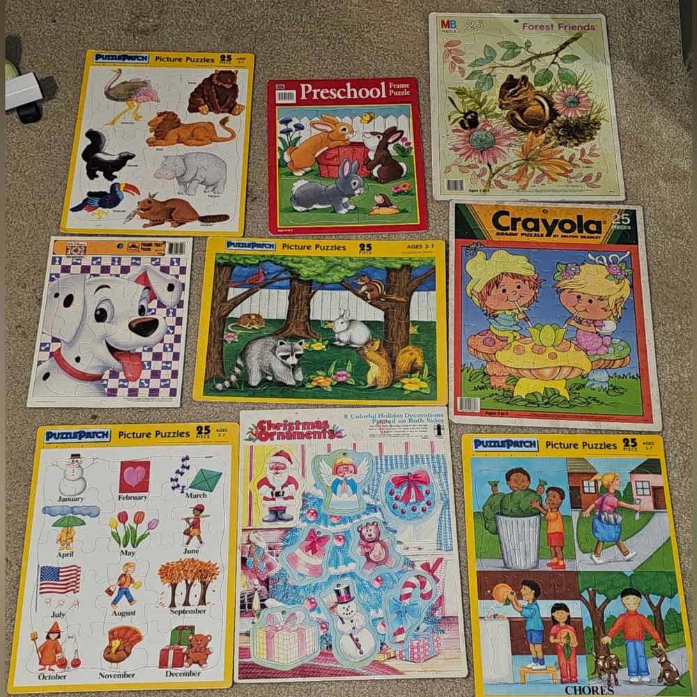 Vtg Picture Puzzles Tray Childrens Frame Patch Lot Of 9 80s 90s Youth Preschool